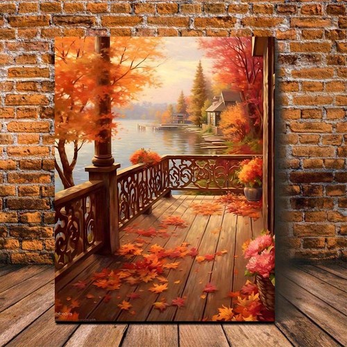 Autumn lake cabin terrace - autumn,